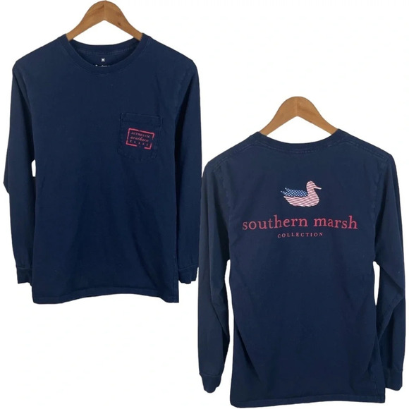 LS120 Mens Southern Marsh Collection Long Sleeve Preppy Pocket T Shirt M - Picture 1 of 5